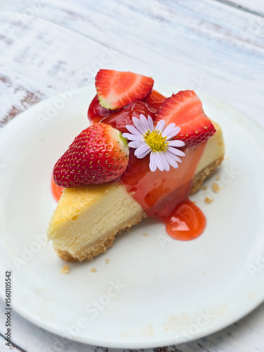 strawberry Cheesecake on a white plate