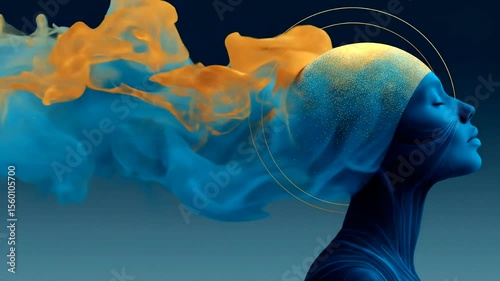Abstract female portrait with flowing colors