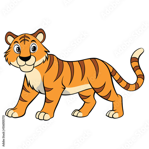 A stealthy and powerful tiger walking gracefully, against a clean white background, a majestic big cat predator.