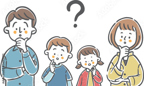 疑問を持つ若い家族のイラスト　上半身　ベクター
