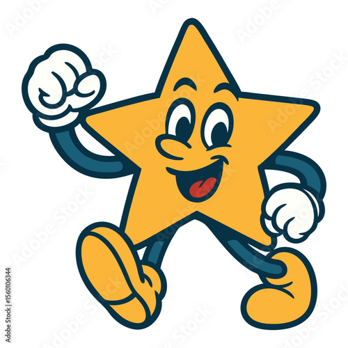 Bright Cartoon Star Mascot Walking