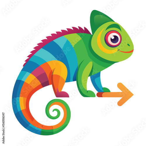 A vibrant chameleon in the process of changing its skin color, isolated on a clean white background, a fascinating reptile.