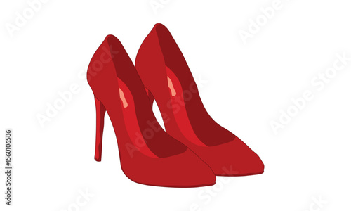Pair of Red Stiletto Heels Isolated on White, Classy, Luxurious Red High Heels isolated on a White Background
