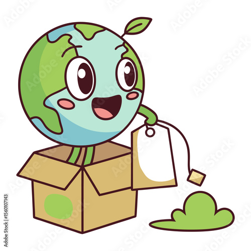 Set of happy earth kawaii, illustration