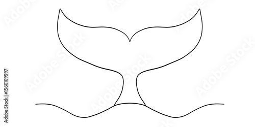 One line sketch of whale tail minimalist hand drawn ocean animal vector contour illustration