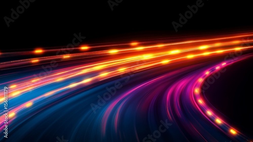 Dynamic Colorful Light Trails Conveying Speed and Motion in a Futuristic Abstract Environment