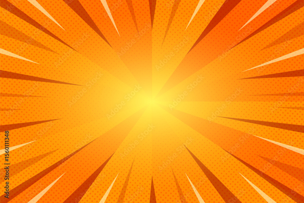 Obraz premium yellow and orange speed lines background with dotted halftone pattern, comic background