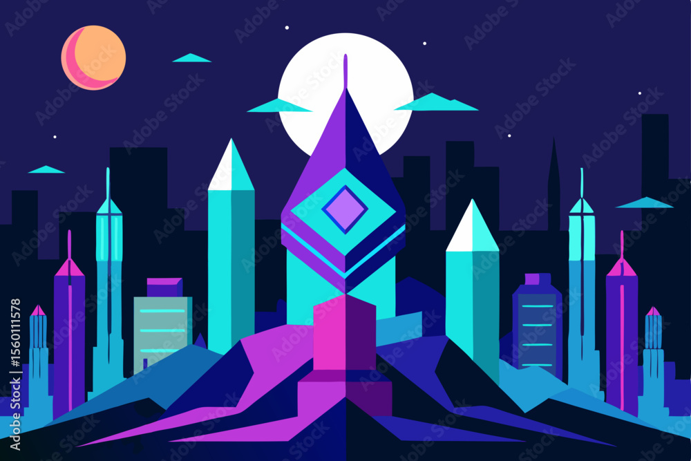 Fototapeta premium night city landscape with moon