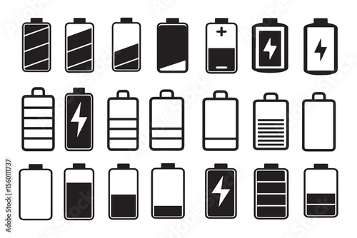 Battery icons set battery charge level.
