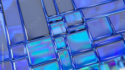 Canvastavla Blue glass tiles with smooth, rounded edges creating an abstract geometric patte