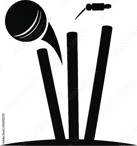 Cricket Ball Hitting Wickets Vector | Game Moment Illustration on Transparent Background