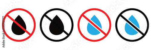 No Drinking Water Icon – Red Prohibition Sign with Faucet and Glass Symbol – Flat Vector Illustration
