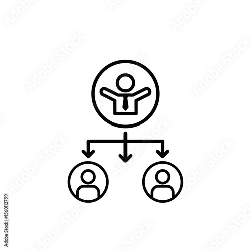 A simple line drawing of a hierarchical structure with a manager and two subordinates in circles