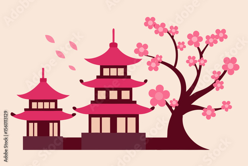 vector illustration of a japanese temple