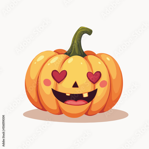 Pastel jack-o’-lantern with heart-shaped eyes and friendly smile brings festive cheer, showcasing holiday spirit. This Pastel jack-o’-lantern design has heart eyes and a friendly smile for Halloween,