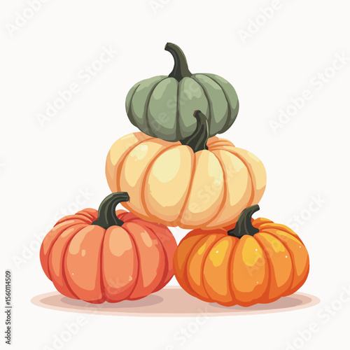 Stack of pumpkins painted in soft pastel colors creates vibrant Halloween scene, with various shades displayed. Stack of pumpkins, each with distinctive soft, pastel rainbow shades,
