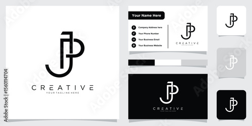 Initial Letter JP or PJ logo design template with business card design
