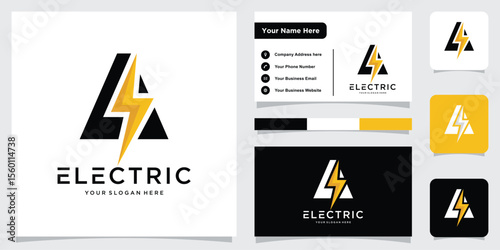 Initial A logo design template with lightning with business card design