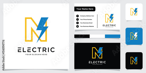 Initial N Letter with Lightning Bolt Logo Vector Design