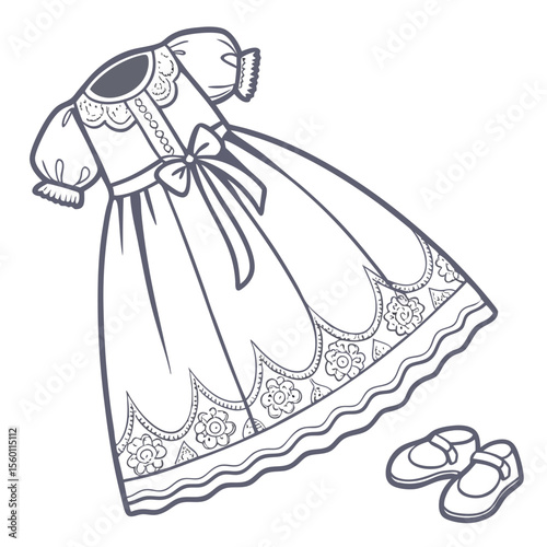 An exquisite baby dress with a delicate lace overlay, perfect for elegant occasions and timeless beauty on a white background.