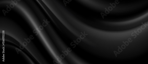 Abstract black silky waves, elegant and luxurious background
