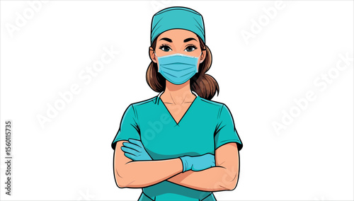 Female surgeon with mask cartoon vector