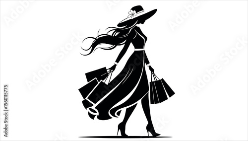 A Silhouette of a woman holding shopping bags