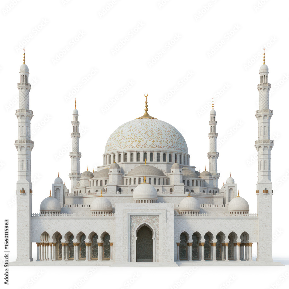 Fototapeta premium Isolated Mosque on White Background