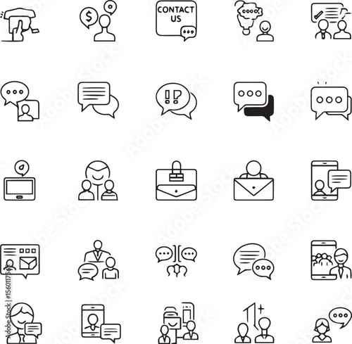 Communication set of web icons in line style. Speaking signs for web and mobile app. Contact us, discussion, speech bubble, talking, consultation, conversation chat. Vector illustration