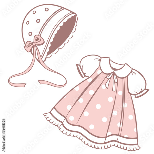 A vibrant baby dress in a charming retro style, perfect for vintage flair and playful nostalgia on a white background.