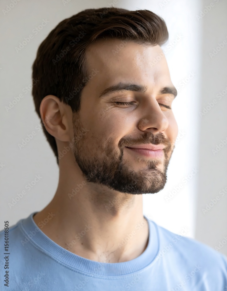 Fototapeta premium Peaceful Man, Serene Expression, Calm Mind, Relaxation, Inner Peace