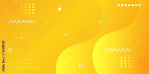 Abstract Yellow Gradient Background with Geometric Memphis Style Elements