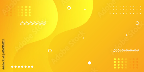 Abstract vector background with yellow gradient, dynamic wavy shapes, and modern geometric Memphis elements.