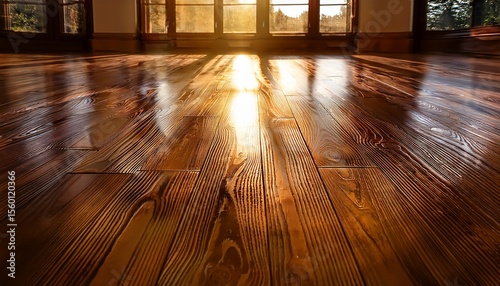 polished wooden floor with soft lighting and reflections