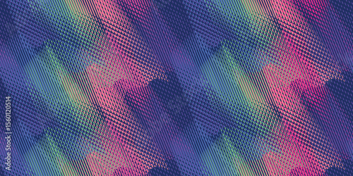 Seamless abstract pattern with vibrant diagonal lines, neon gradients and geometric texture. Dynamic futuristic print for youth fashion, wrapping paper, bold digital fabric.
