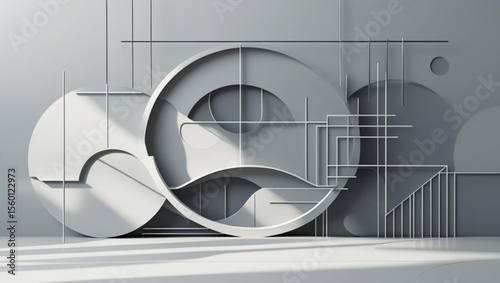 Abstract geometric shapes in a minimalist style on a light background with copy space