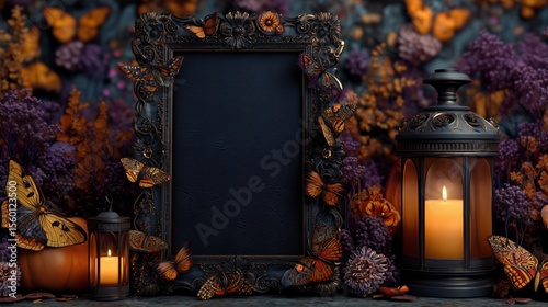 Autumn Glow with Lantern and Butterflies