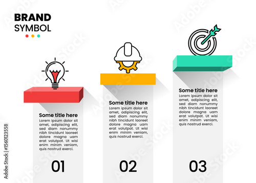 Infographic template. 3 colored stairs with icons