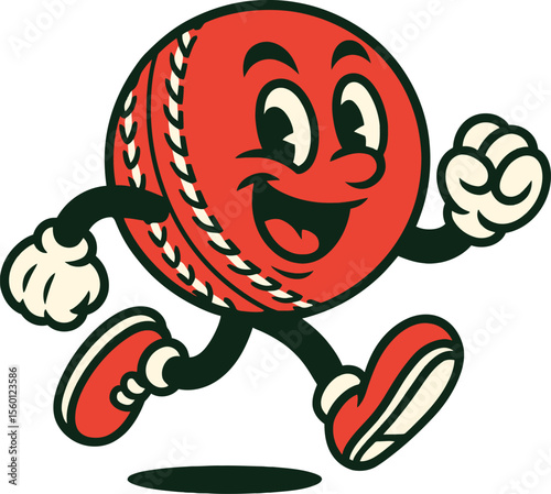 Energetic Cartoon Cricket Ball Mascot Running