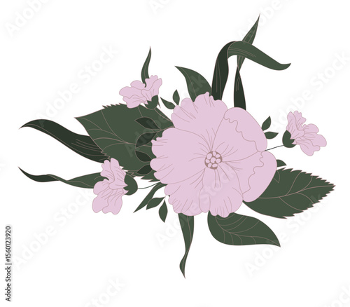 Bouquet of large white flowers painted by hand. Botanical ornament for fabrics, textiles, packaging and wallpaper. Vector illustration.