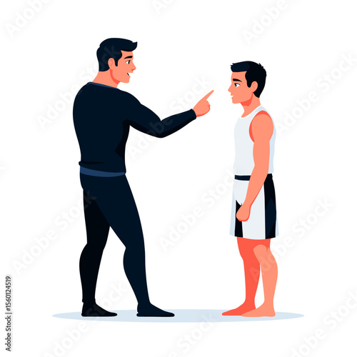 MMA coach giving instruction to young male fighter
