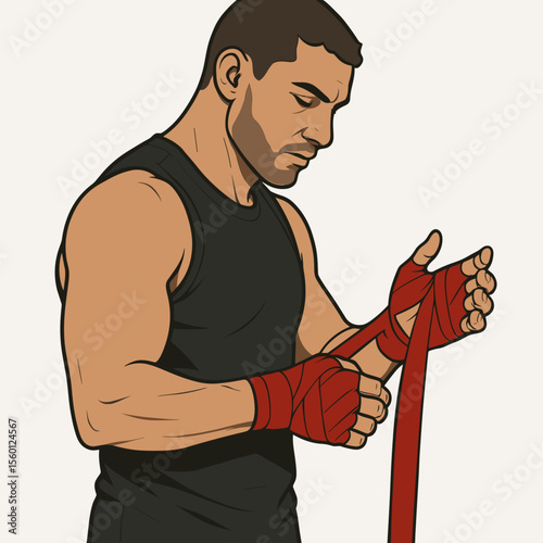 Male athlete wrapping hands in preparation for training