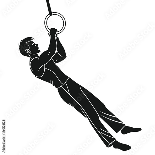 Gymnast on Rings: Silhouette Vector Graphic