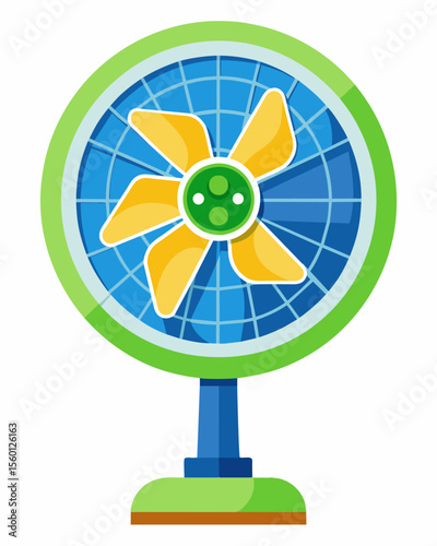 An ecofriendly choice for staying cool this solarpowered fan is a musthave for any outdoor enthusiast.. Vector illustration