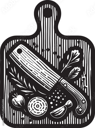 chopping board silhouette line art design illustration premium quality