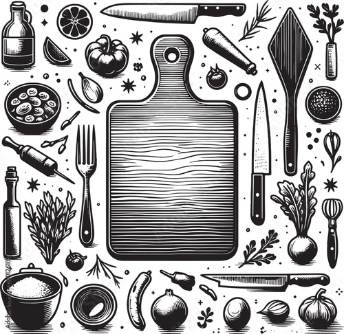 chopping board silhouette line art design illustration premium quality