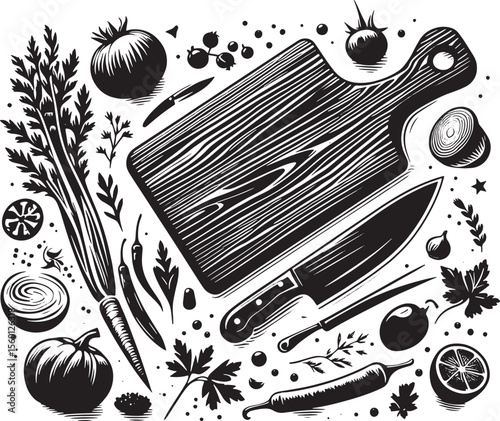 chopping board silhouette line art design illustration premium quality