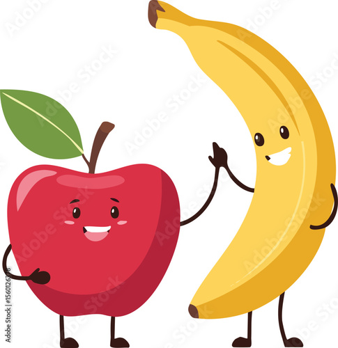 Energetic Apple and Banana Sharing a Fun High-Five Moment