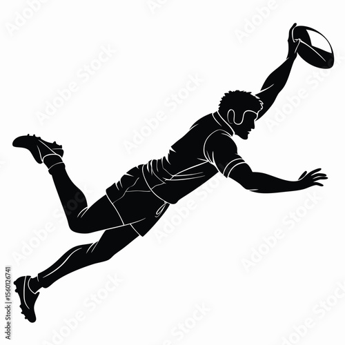 Rugby Player Silhouette: Dynamic Dive for the Try