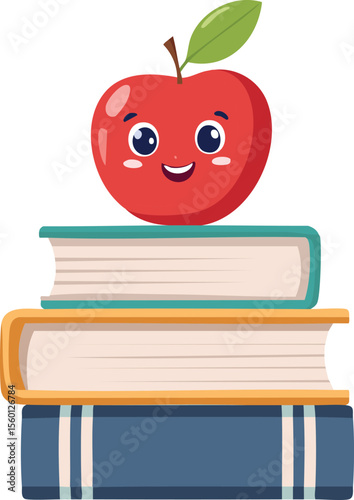 Smiling Apple Sitting Proudly on a Stack of School Books